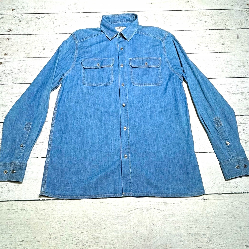 Ocean + Coast Men’s Blue Denim Button-Up Long Sleeve Shirt Pockets Size M